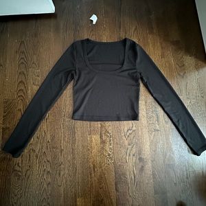 Shein black ribbed square neck long sleeve top size medium
